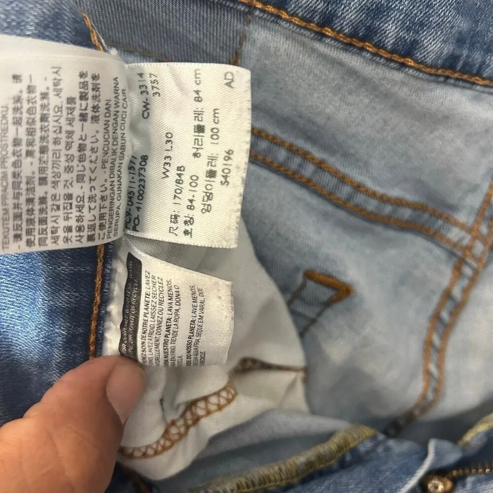 Levis 511 Slim‎ Fit Blue Distressed Denim Jeans Mens 33x30